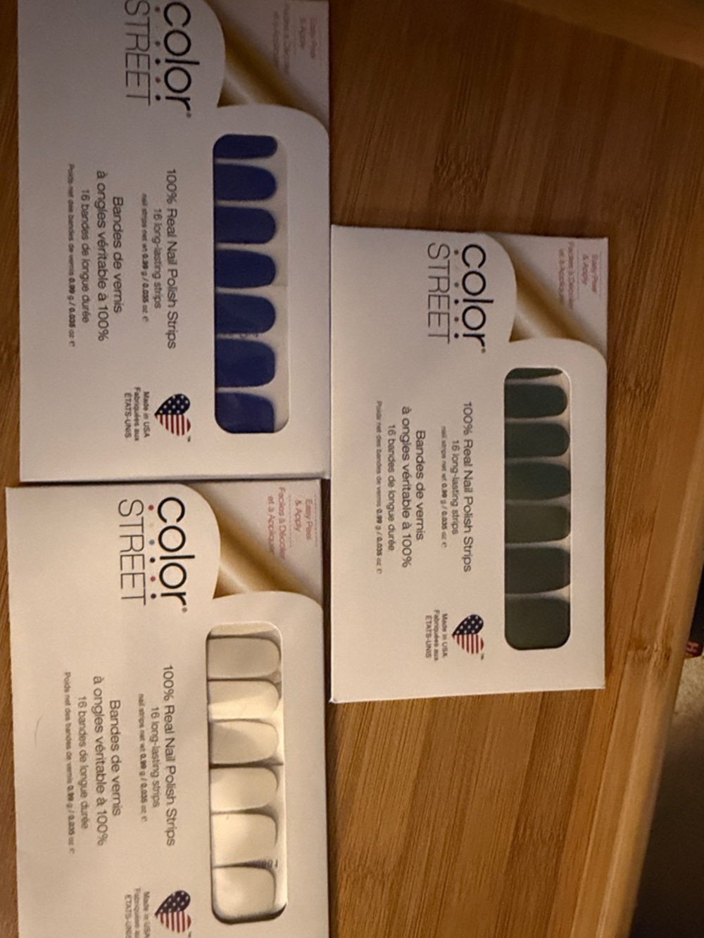 Color Street Nail Polish Strips — Navy Blue, Forest Green & Crisp White Trio